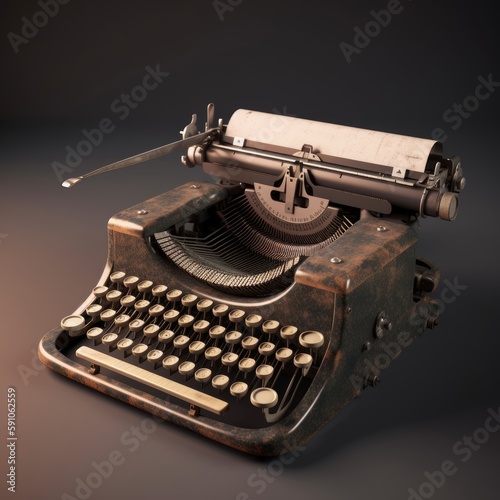 vintage typewriter with paper, mockup, ai generative illustration