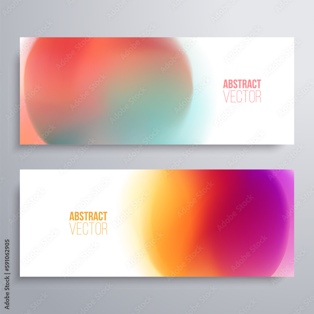 Horizontal banners. Set of blurred backgrounds with soft round multicolored gradients for your creative graphic design. Vector illustration. Horizontal banners. Set of blurred backgrounds with soft round multicolored gradients for your creative graphic design. Vector illustration.