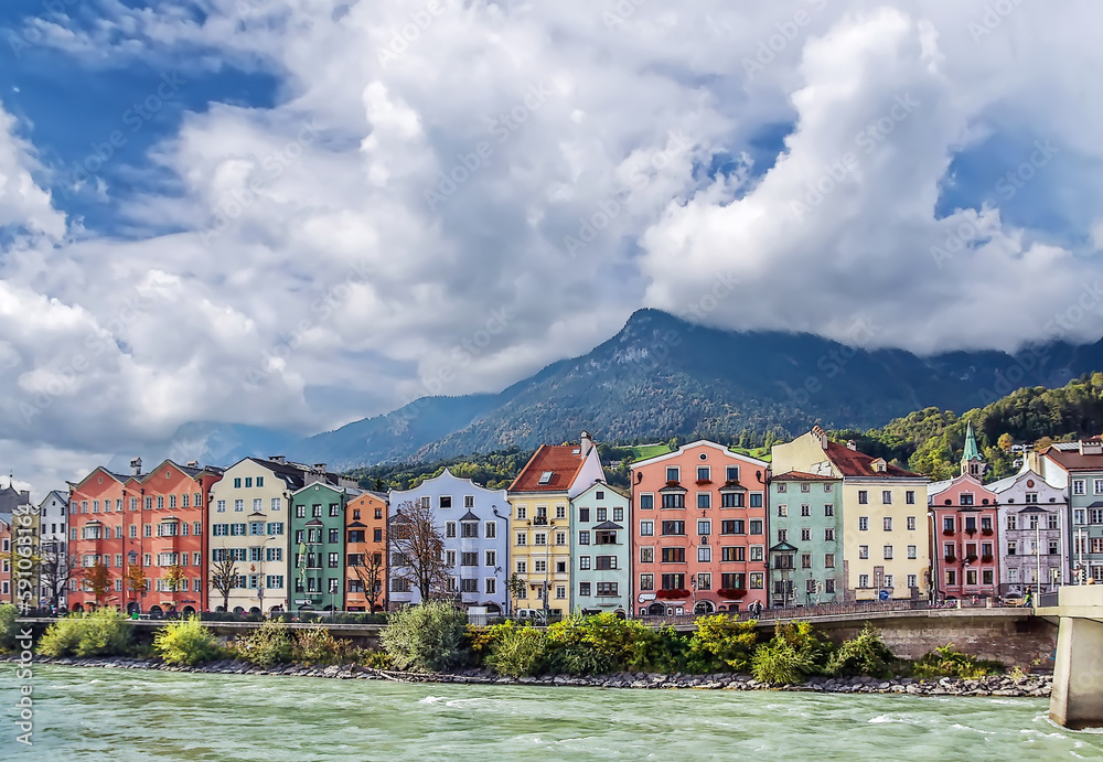 Embankment  of Inn river in Innsbruck, Austria