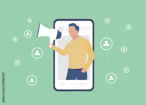 Affiliate marketing program concept. Profitable partnership, affiliate referral business network. Word-of-mouth digital marketing - brand partnerships with social media content creators