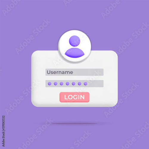 3d vector user name with password field for login id page popup notification bubble form icon design