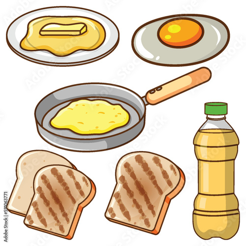 Set of breakfast cartoon simple style