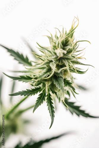 Cannabis in Focus  A Striking Close-Up of a Sativa Bud on a Clean White Background