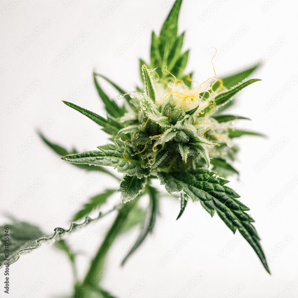 The Beauty of Cannabis: A Stunning Close-Up of a Sativa Bud on a White Background The Beauty of Cannabis: A Stunning Close-Up of a Sativa Bud on a White Background