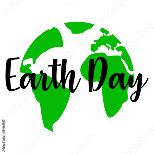 Logo con letras palabra Earth Day en texto manuscrito con silueta de continentes de mapa de la tierra en espacio negativo