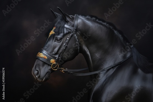 Royal Portrait of a black Arabian Horse, AI Generative