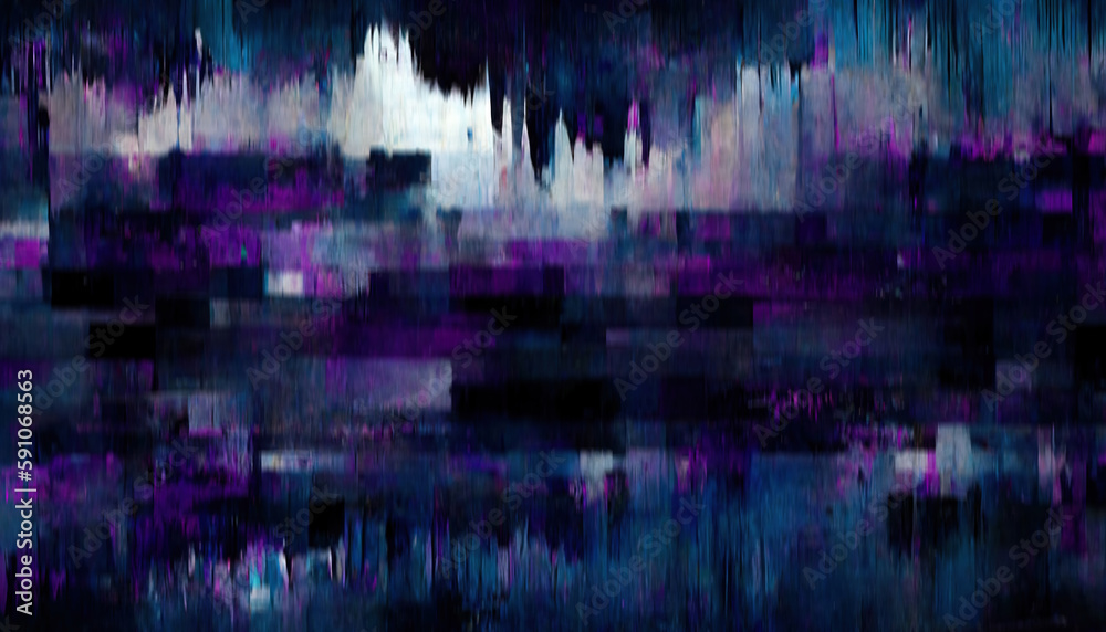 Grunge artwork abstract background. Paint stroke. Blur purple blue black color pixel glitch noise watercolor texture dark art illustration.