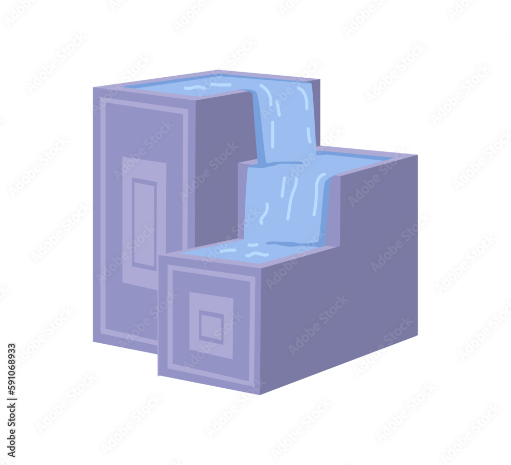 Fountain decorative structure, fount well with cascades of water. Spring clean water in reservoir. Landscape and park design waterfalls. Vector in flat cartoon illustration Fountain decorative structure, fount well with cascades of water. Spring clean water in reservoir. Landscape and park design waterfalls. Vector in flat cartoon illustration