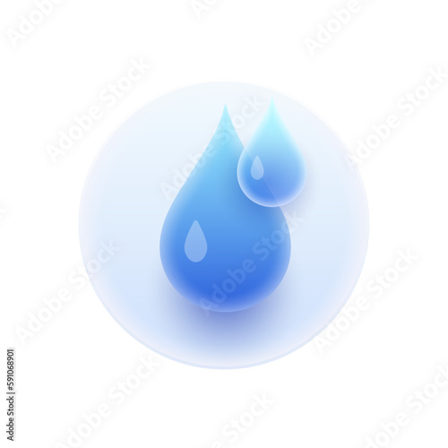 Water drop, aqua liquid glassmorphism icon. Isolated droplet, hydration and healthy water balance. Avoiding dehydration during sports. Vector illustration