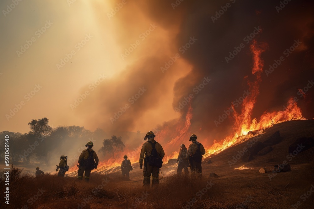US Firefighters in Action, Forest Fire, Generative AI US Firefighters in Action, Forest Fire, Generative AI