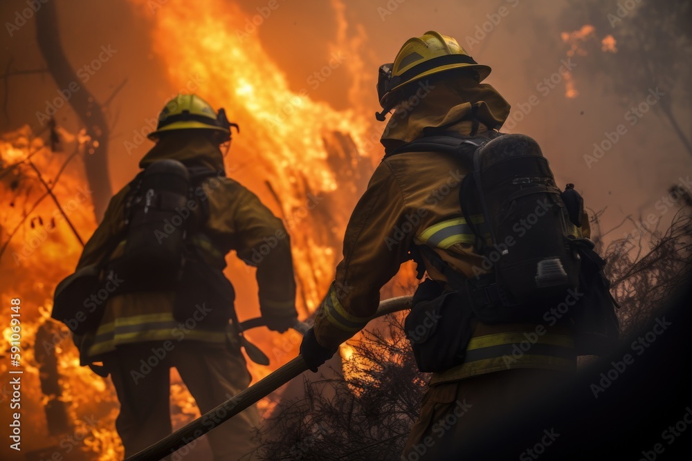 US Firefighters in Action, Forest Fire, Generative AI US Firefighters in Action, Forest Fire, Generative AI