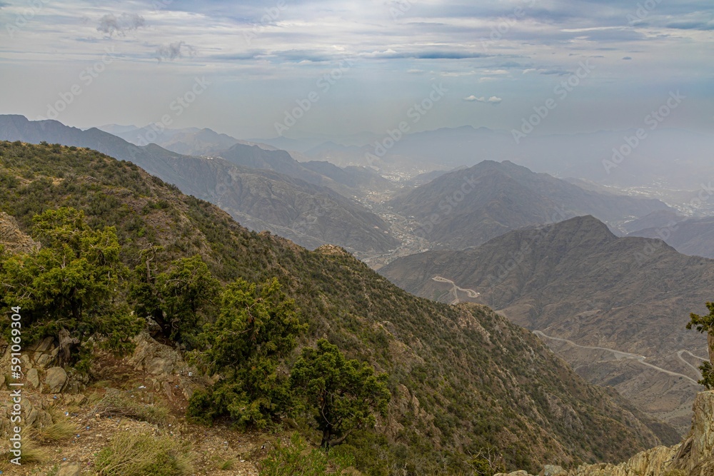 Beautiful view of the valley in Sawda mountains, Abha, Asir, Saudi Arabia
