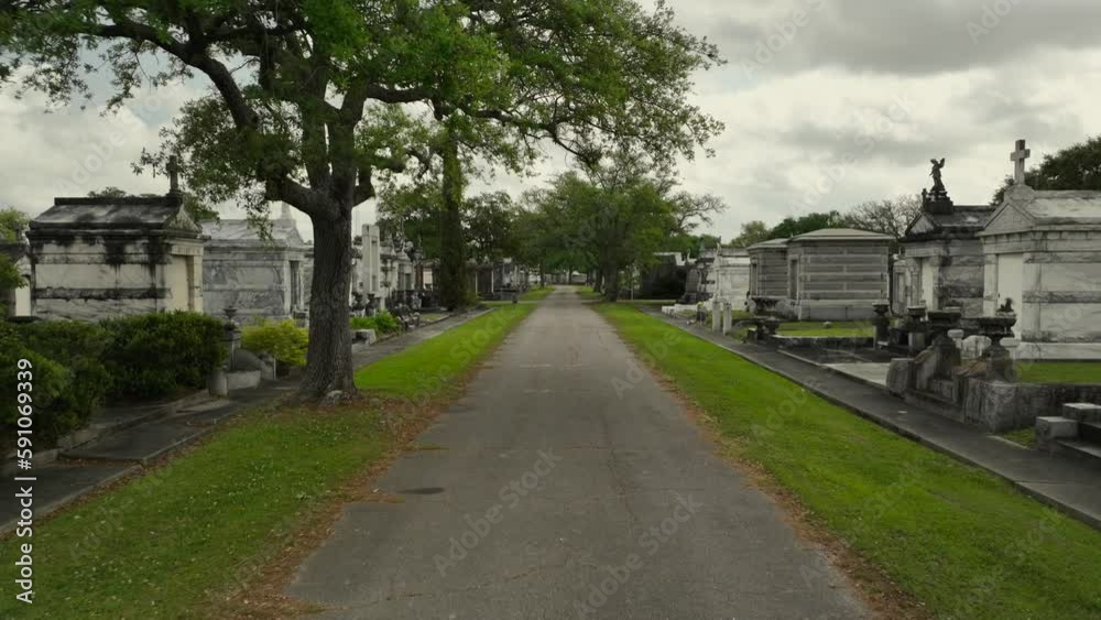 Reverse aerial view of cemetery in New Orleans Reverse aerial view of cemetery in New Orleans