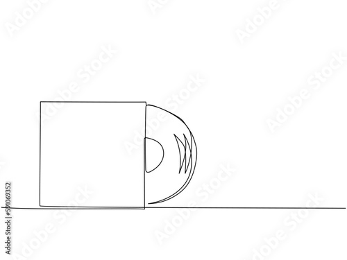 Vinyl audio record one line art. Continuous line drawing of record, music, vinyl, audio, classic, melody, sound, retro, vintage, turntable, album, dj, gramophone