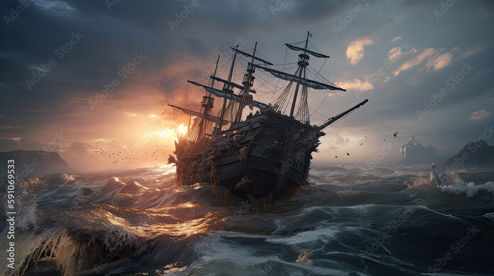 Obraz premium Fighting pirates ships