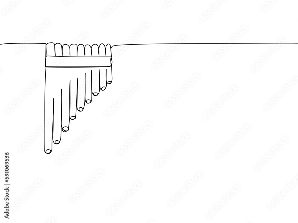 Pan flute, Sviril one line art. Continuous line drawing of culture