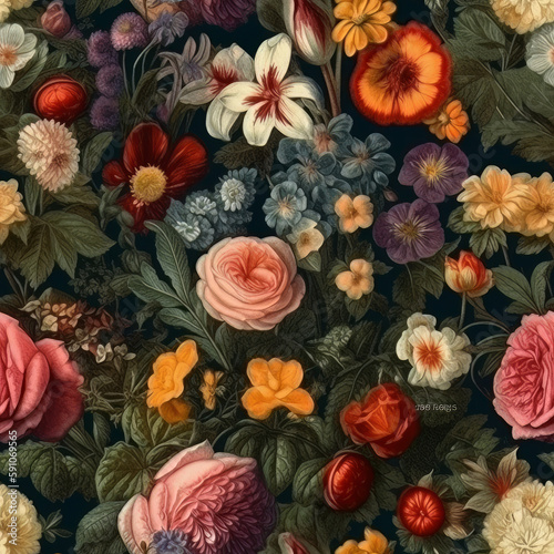 Realism and Color: Vintage Floral Design with Hyper-Realistic Detail and Vivid Tones.