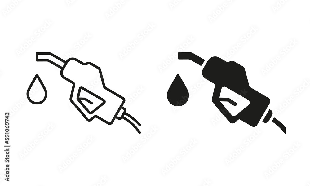 Fuel Nozzle Holder with Hose on Petrol Station Line and Silhouette Icon Set. Petroleum Energy Pump on Gas Station Symbol on White Background. Fossil Fill Nozzle. Isolated Vector Illustration Fuel Nozzle Holder with Hose on Petrol Station Line and Silhouette Icon Set. Petroleum Energy Pump on Gas Station Symbol on White Background. Fossil Fill Nozzle. Isolated Vector Illustration