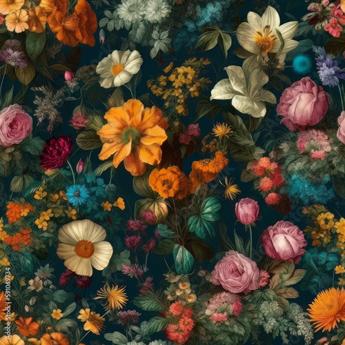 Sealed with a Flower: Vintage Floral Pattern with Hyper Realistic Detail and Vivid Colors