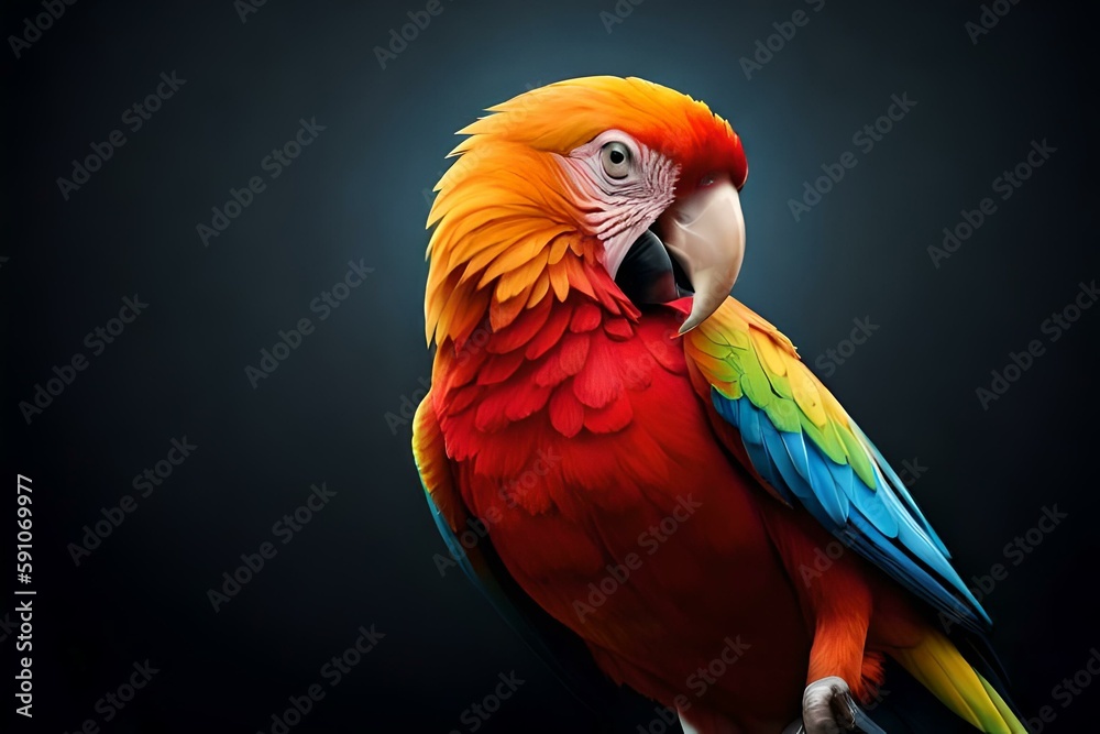 Portrait Macaw Bird in black background, Generative AI