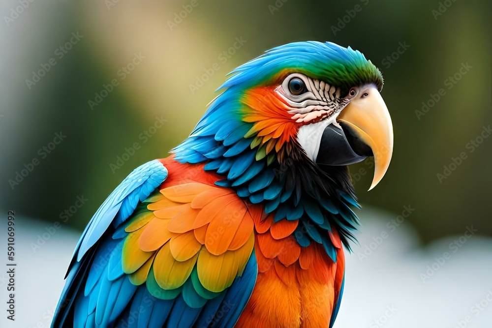 Macaw parrot bird in tropical in action, Generative AI