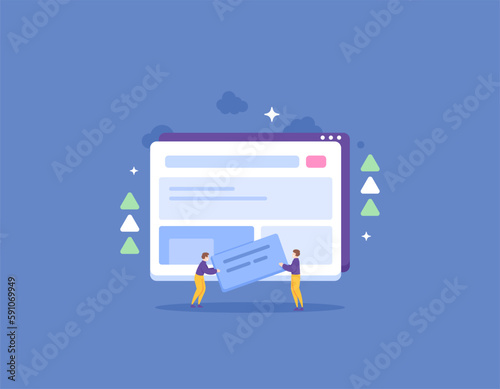 web developers, web designers, and web programmers. a team of developers developed and redesigned the appearance of the website's main page. technology. illustration concept design. vector elements