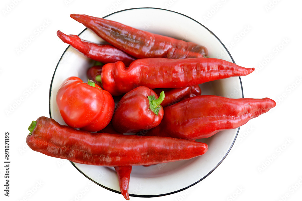 Red bell pepper, hot chili pepper, bell pepper, ratunda in a bowl