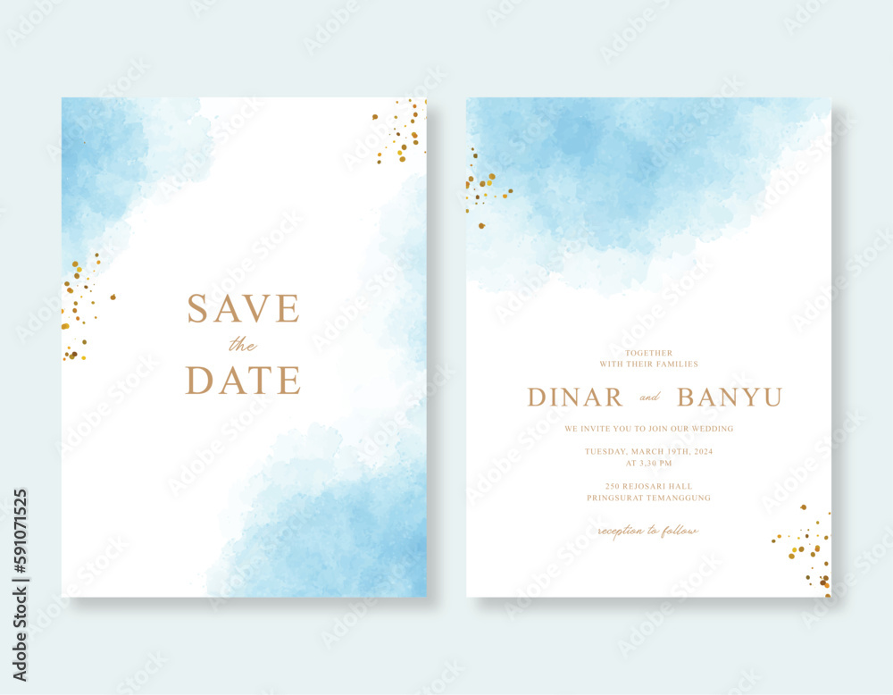 Beautiful wedding invitation template with brushes watercolor