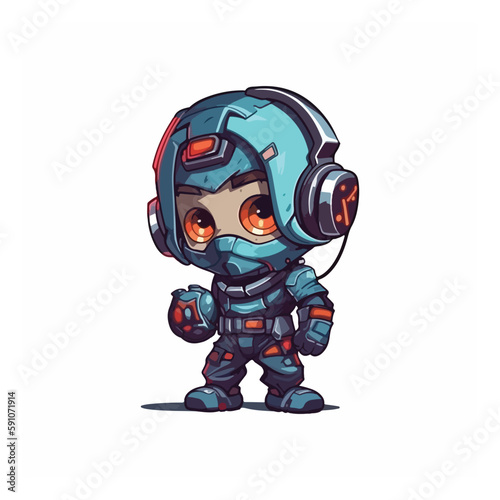 Cyborg gaming mascot. esport logo design. cute little boy playing game. flat color cartoon