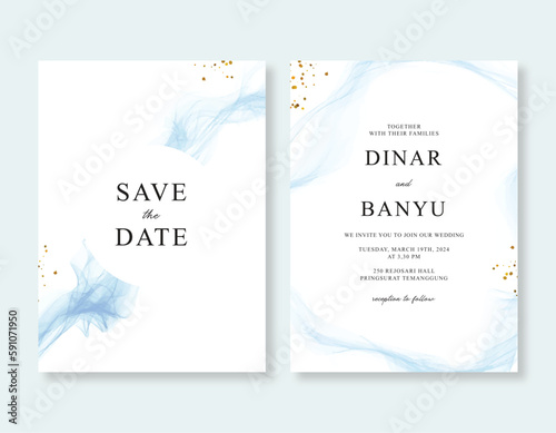 Minimalist wedding invitation with watercolor splashes