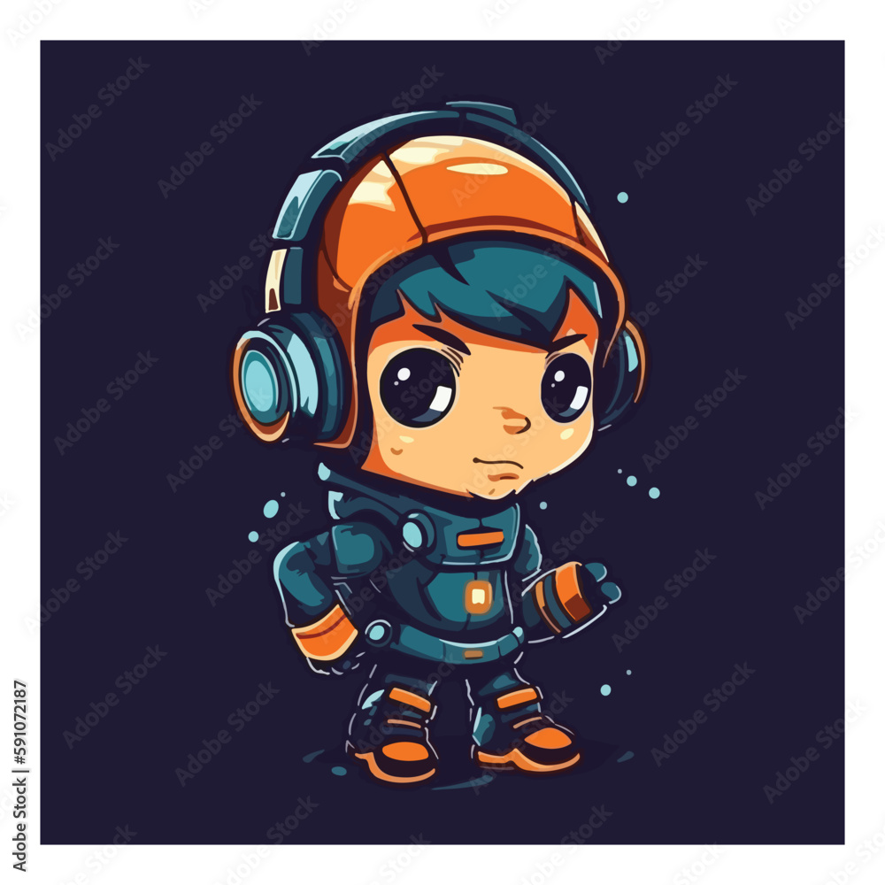 Cyborg gaming mascot. esport logo design. cute little boy playing game. flat color cartoon Cyborg gaming mascot. esport logo design. cute little boy playing game. flat color cartoon