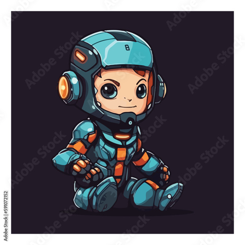Cyborg gaming mascot. esport logo design. cute little boy playing game. flat color cartoon