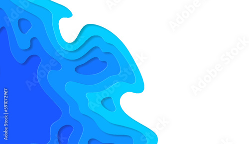 Abstract multi layers effect 3D papercut gradient banner. Smooth origami shape paper cut, flowing liquid white and blue texture or topography background vector illustration