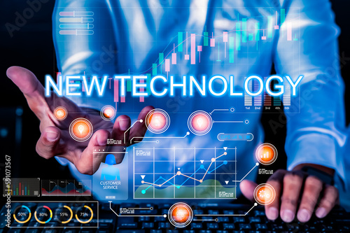 Hand hold touching new technology  new world universe concept business digital ui user interface technology era ideas innovative technology AI Artificial Intelligence GUI Graphical User Interface idea photo