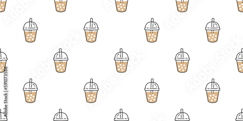 Boba tea seamless pattern vector bubble milk tea gift wrapping paper scarf isolated repeat wallpaper tile background illustration doodle design