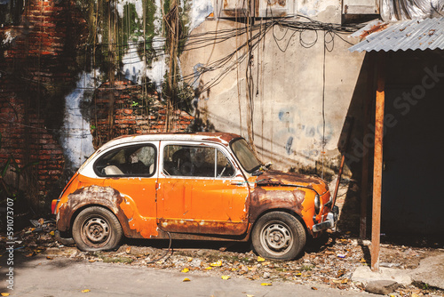 Abandoned old rusty vintage car