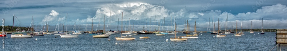 Panoramic shot of boats in a harbor