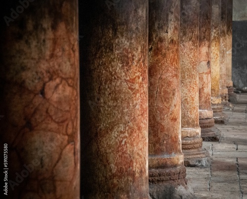 Row of stone pillars in church of the Nativity, Israel