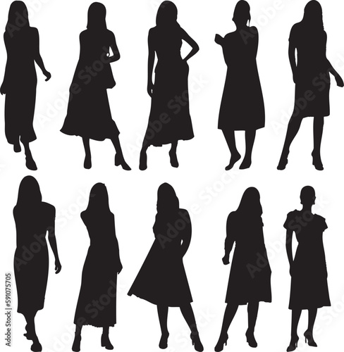 silhouettes of women in poses with eps vector file.