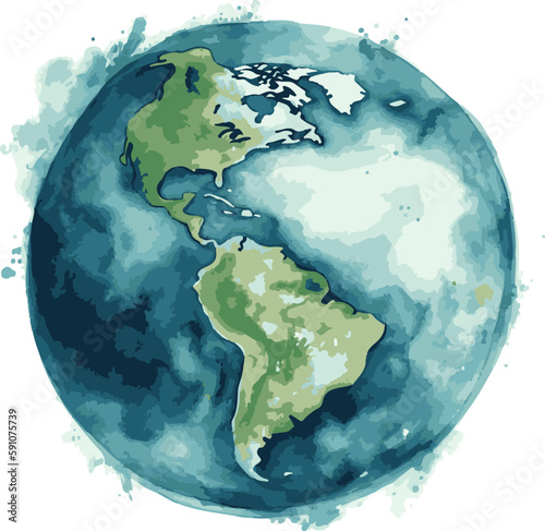 Earth globe hand painted. Watercolor artwork. round world aquarelle style vector illustration