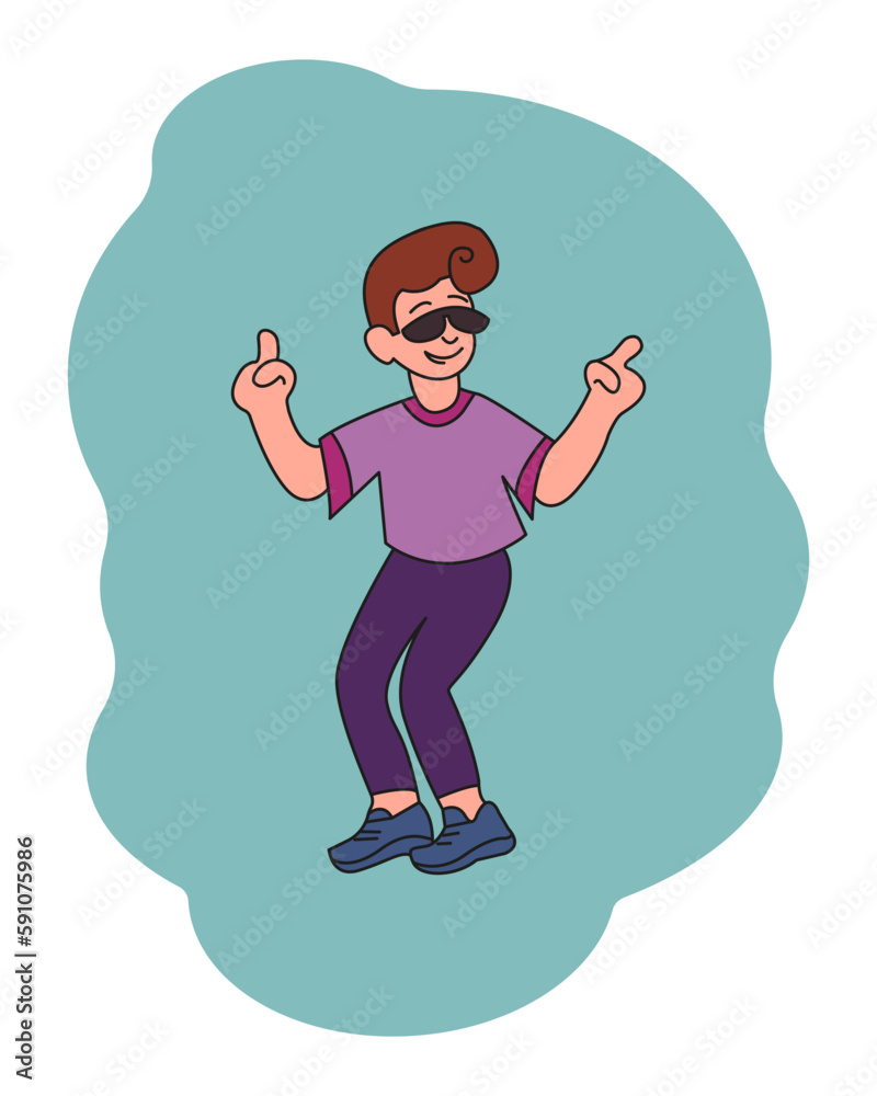 Fototapeta premium The young man is dancing. Cheerful character cartoon style. Vector color illustration.