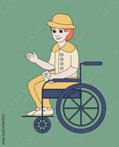 Woman in a wheelchair. Character cartoon style. Vector color illustration.