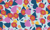 Modern colorful seamless retro floral pattern.Cute botanical abstract contemporary seamless flower pattern. Hand drawn unique print