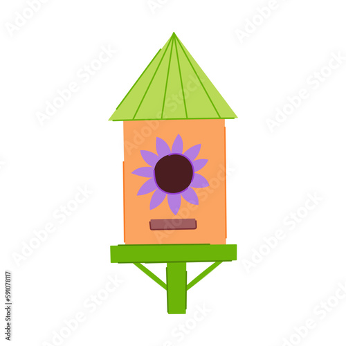 cute bird house cartoon vector illustration