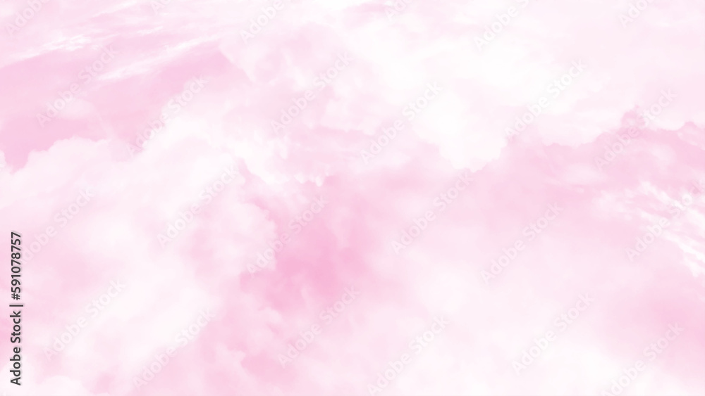 Pink sky background with white clouds. Vector image