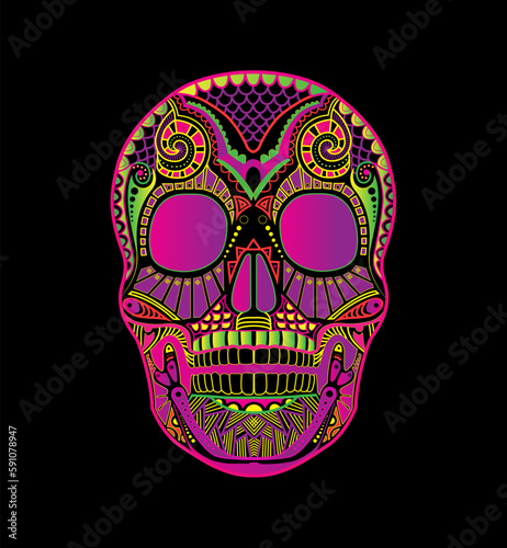 mexican sugar skull, neon colors