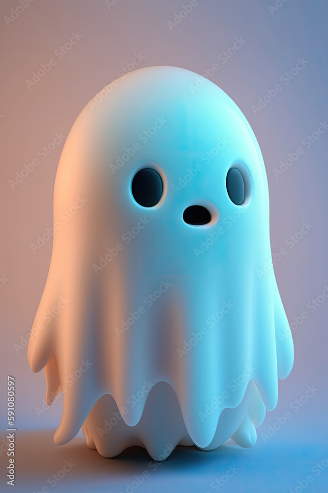 small white ghost with black eyes created with Generative AI technology small white ghost with black eyes created with Generative AI technology