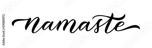 NAMASTE text. Indian respectful greeting said when giving a namaskar. Inspiration meditation quote. Brush Calligraphy namaste word. Design print for t shirt, tee, poster. Yoga. Vector illustration.