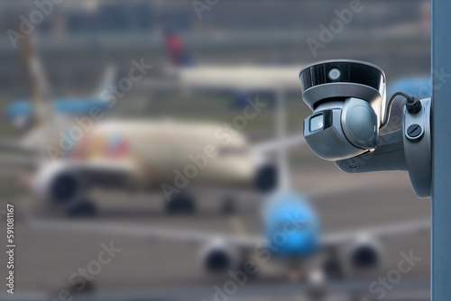 CCTV camera or surveillance operating in air port. © Oleksandr