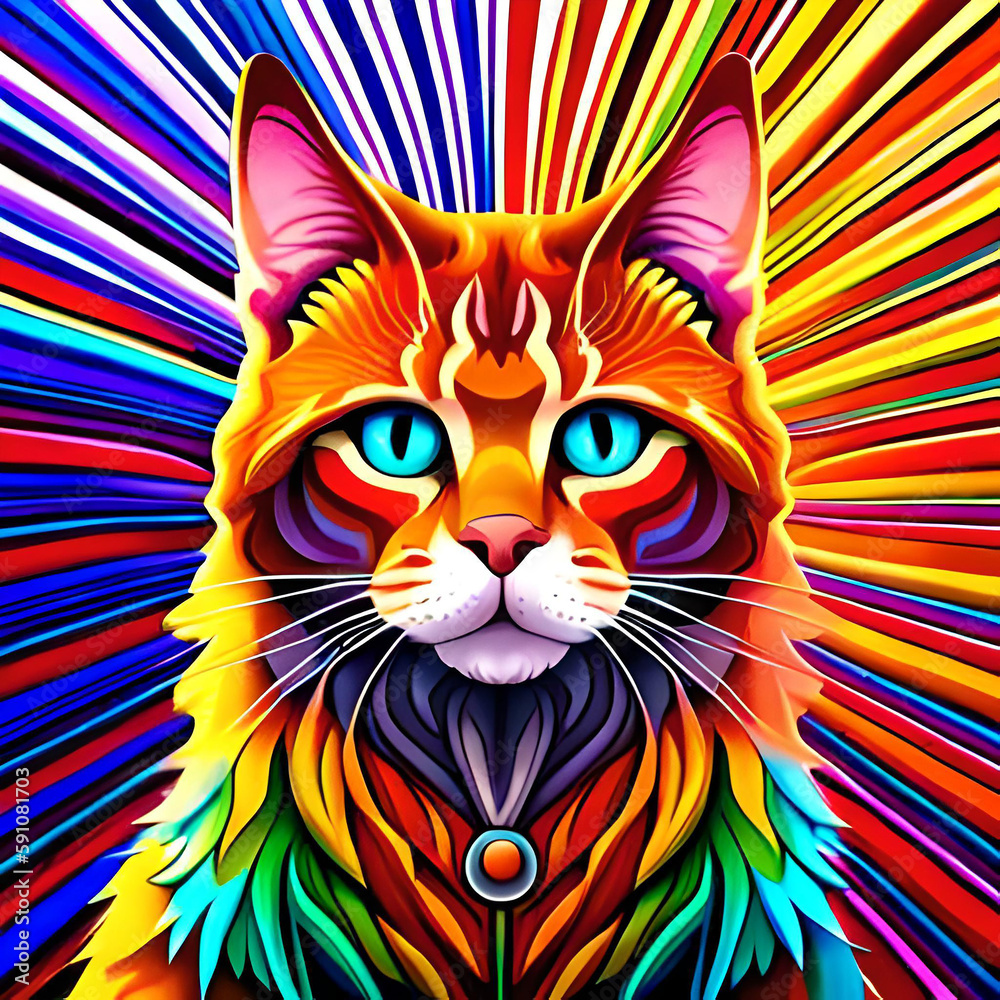 a colorful cat with colorful background